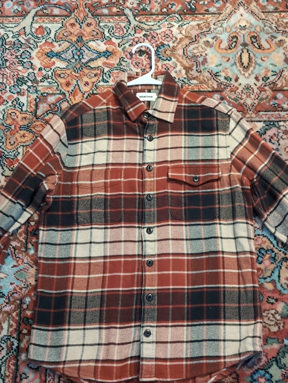 Taylor Stitch Burnt Orange and Cream Plaid Button-Down Shirt